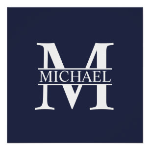 Navy Blue - gepersonaliseerd monogram en naam Perfect Poster