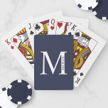 Navy Blue - gepersonaliseerd monogram en naam Pokerkaarten<br><div class="desc">De gepersonaliseerde eigenschappen van het Monogram en van de Cadeaufunctie van de Naam personaliseerde monogram en naam in klassieke serif doopvontstijl. Perfect als vaderdag cadeaus voor vader,  cadeaus voor groomsmen en voor speciale gelegenheden.</div>