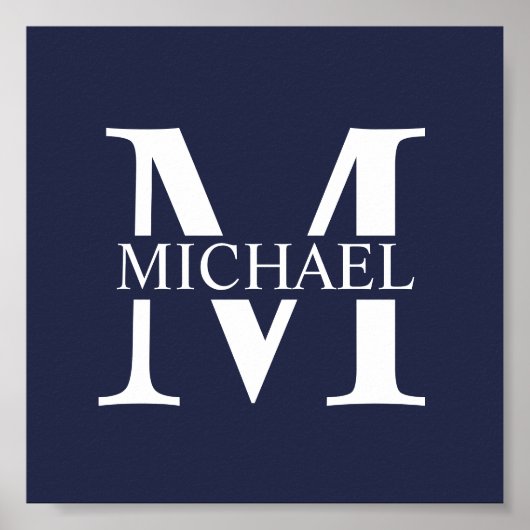 Navy Blue - gepersonaliseerd monogram en naam Poster (Voorkant)