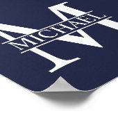 Navy Blue - gepersonaliseerd monogram en naam Poster (Hoek)