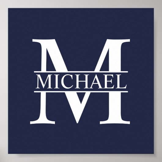 Navy Blue - gepersonaliseerd monogram en naam Poster (Voorkant)