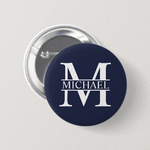 Navy Blue - gepersonaliseerd monogram en naam Ronde Button 5,7 Cm