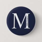 Navy Blue - gepersonaliseerd monogram en naam Ronde Button 5,7 Cm (Voorkant)