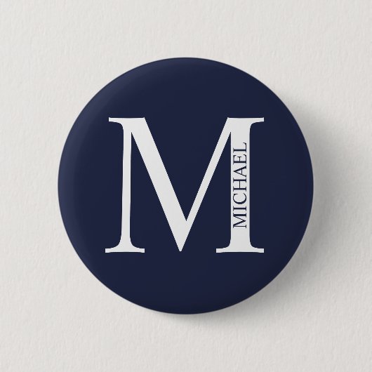 Navy Blue - gepersonaliseerd monogram en naam Ronde Button 5,7 Cm (Voorkant)