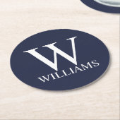 Navy Blue - gepersonaliseerd monogram en naam Ronde Kartonnen Onderzetter (Gebogen)