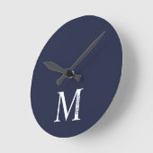 Navy Blue - gepersonaliseerd monogram en naam Ronde Klok (Hoek)