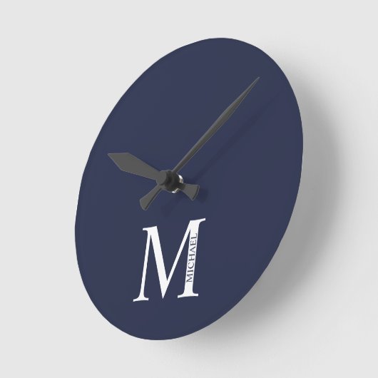 Navy Blue - gepersonaliseerd monogram en naam Ronde Klok (Hoek)