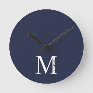 Navy Blue - gepersonaliseerd monogram en naam Ronde Klok