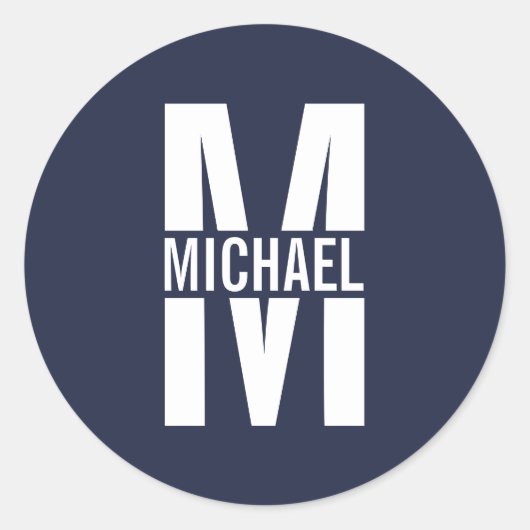 Navy Blue - gepersonaliseerd monogram en naam Ronde Sticker (Voorkant)