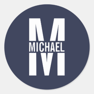 Navy Blue - gepersonaliseerd monogram en naam Ronde Sticker