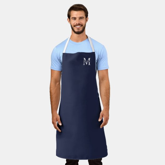 Navy Blue - gepersonaliseerd monogram en naam Schort (Gedragen)