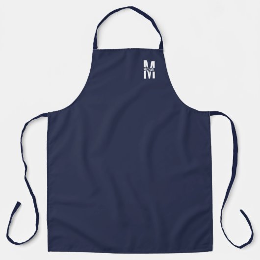 Navy Blue - gepersonaliseerd monogram en naam Schort (Voorkant)