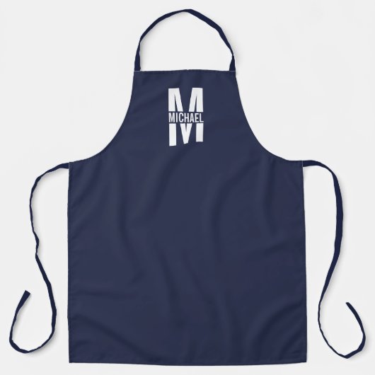 Navy Blue - gepersonaliseerd monogram en naam Schort (Voorkant)
