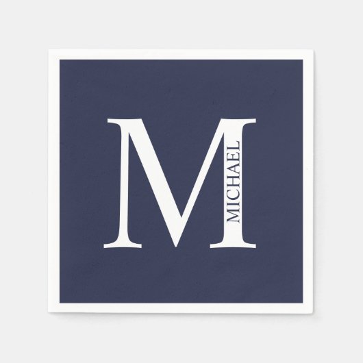 Navy Blue - gepersonaliseerd monogram en naam Servet (Voorkant)
