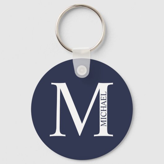 Navy Blue gepersonaliseerd monogram en naam Sleute Sleutelhanger (Voorkant)