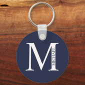 Navy Blue gepersonaliseerd monogram en naam Sleute Sleutelhanger (Voorkant)
