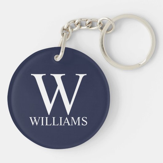 Navy Blue - gepersonaliseerd monogram en naam Sleutelhanger (Achterkant)