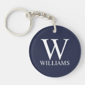 Navy Blue - gepersonaliseerd monogram en naam Sleutelhanger (Voorkant)