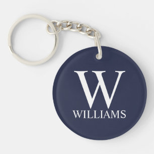 Navy Blue - gepersonaliseerd monogram en naam Sleutelhanger
