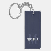 Navy Blue - gepersonaliseerd monogram en naam Sleutelhanger (Voorkant Links)