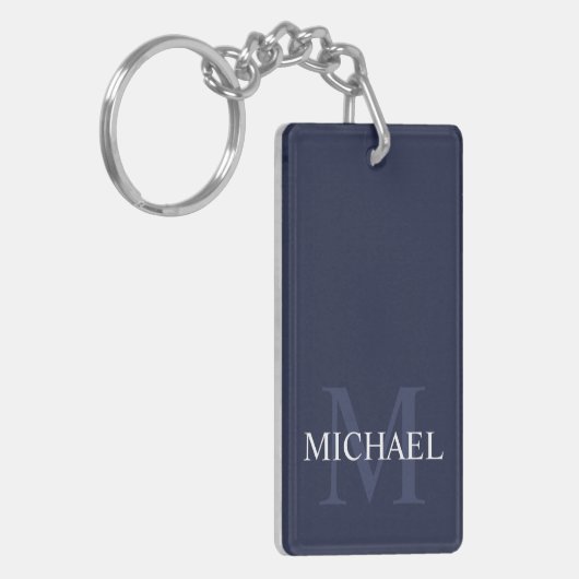 Navy Blue - gepersonaliseerd monogram en naam Sleutelhanger (Voorkant Links)