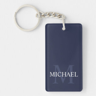 Navy Blue - gepersonaliseerd monogram en naam Sleutelhanger