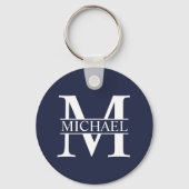 Navy Blue - gepersonaliseerd monogram en naam Sleutelhanger (Voorkant)