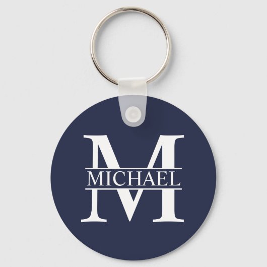 Navy Blue - gepersonaliseerd monogram en naam Sleutelhanger (Voorkant)