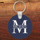 Navy Blue - gepersonaliseerd monogram en naam Sleutelhanger (Voorkant)