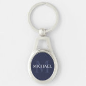 Navy Blue - gepersonaliseerd monogram en naam Sleutelhanger (Voorkant)
