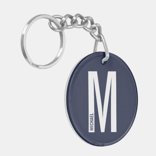 Navy Blue - gepersonaliseerd monogram en naam Sleutelhanger (Voorkant Links)