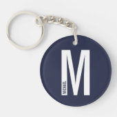Navy Blue - gepersonaliseerd monogram en naam Sleutelhanger (Voorkant)