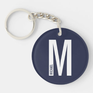 Navy Blue - gepersonaliseerd monogram en naam Sleutelhanger