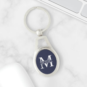 Navy Blue - gepersonaliseerd monogram en naam Sleutelhanger
