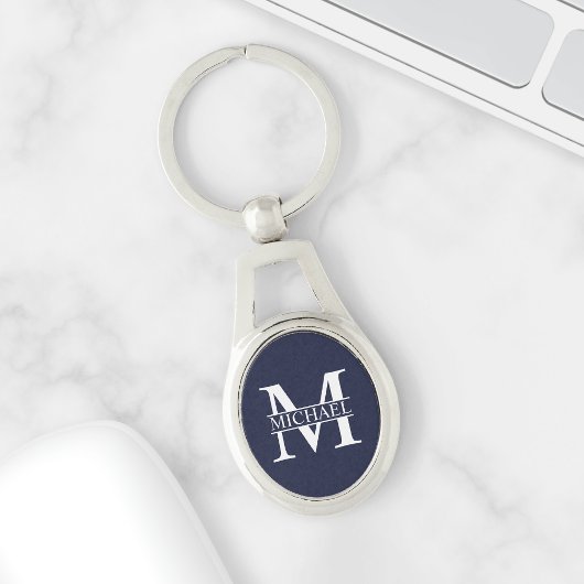 Navy Blue - gepersonaliseerd monogram en naam Sleutelhanger