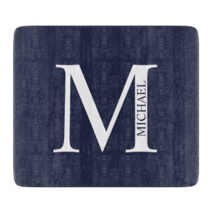 Navy Blue - gepersonaliseerd monogram en naam Snijplank