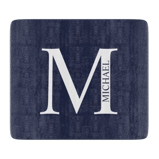 Navy Blue - gepersonaliseerd monogram en naam Snijplank (Voorkant)