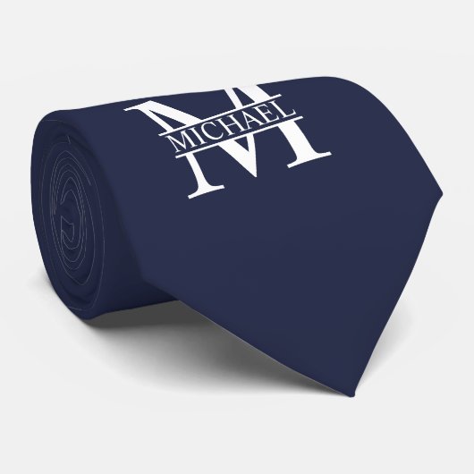 Navy Blue - gepersonaliseerd monogram en naam Stropdas (Opgerold)