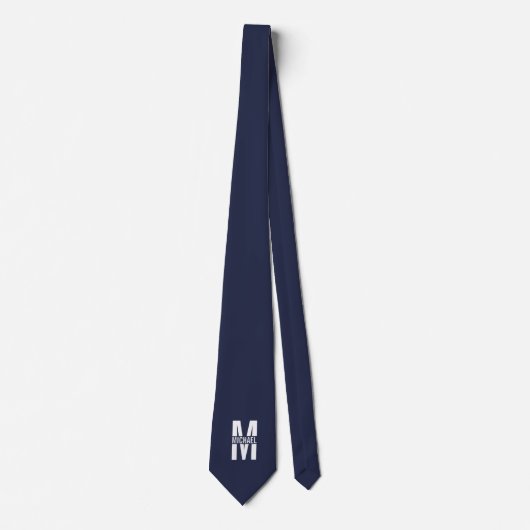 Navy Blue - gepersonaliseerd monogram en naam Stropdas (Voorkant)
