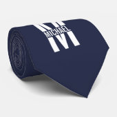 Navy Blue - gepersonaliseerd monogram en naam Stropdas (Opgerold)