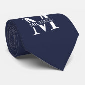 Navy Blue - gepersonaliseerd monogram en naam Stropdas (Opgerold)