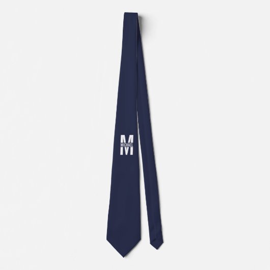 Navy Blue - gepersonaliseerd monogram en naam Stropdas (Voorkant)