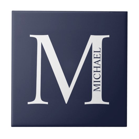 Navy Blue - gepersonaliseerd monogram en naam Tegeltje (Voorkant)