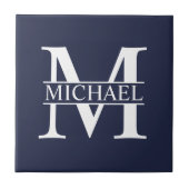Navy Blue - gepersonaliseerd monogram en naam Tegeltje (Voorkant)