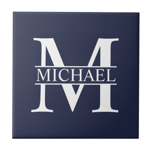 Navy Blue - gepersonaliseerd monogram en naam Tegeltje (Voorkant)