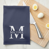 Navy Blue - gepersonaliseerd monogram en naam Theedoek (Quarter Fold)