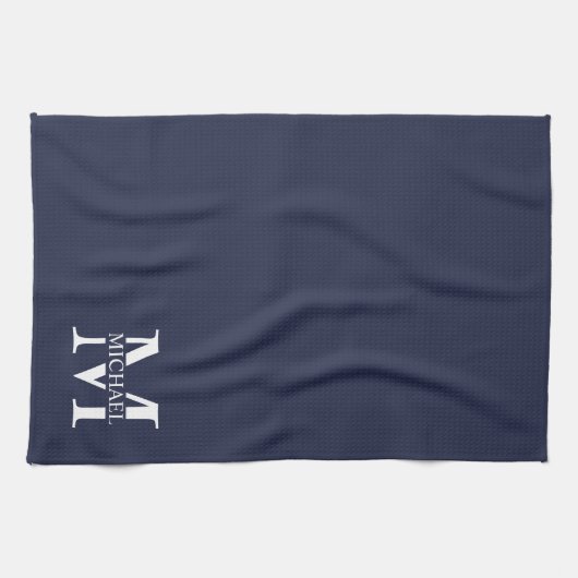 Navy Blue - gepersonaliseerd monogram en naam Theedoek (Horizontaal)