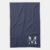 Navy Blue - gepersonaliseerd monogram en naam Theedoek (Verticaal)