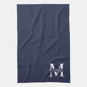 Navy Blue - gepersonaliseerd monogram en naam Theedoek