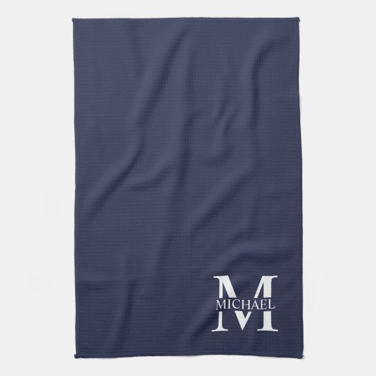 Navy Blue - gepersonaliseerd monogram en naam Theedoek (Verticaal)